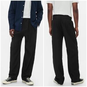 Gap Factory Recycled Soft Baggy Pleated Dress Pants Black L 628528